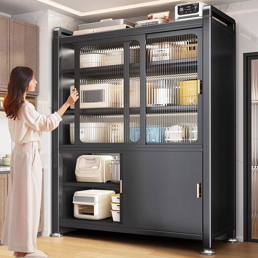 
Yuzhishu Kitchen Layered Storage Shelf Multi-function Floor-standing Cabinet Sliding Door Multi-layer Side Cabinet Household Pot and Bowl Storage Storage Cabinet Sliding Cabinet Door 5-layer Gray 12044丨Extra thick and bold push-pull saving floor height adjustable