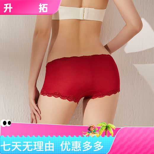 丝煌中腰真丝内裤女士100%桑蚕丝针织性感蕾丝平角短裤头薄款大码 酒红色3883+深黑色3884 L 均码