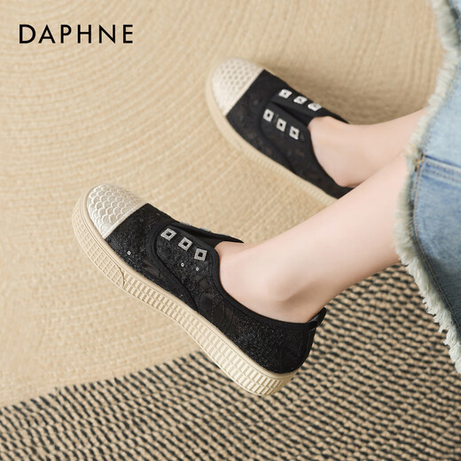 Daphne Mesh Chaussures décontractées pour les femmes 2025 Nouveau été Small Fragrance toile chaussures pour femmes Chaussures pêcheurs à une jambe à pattes simples noir 36