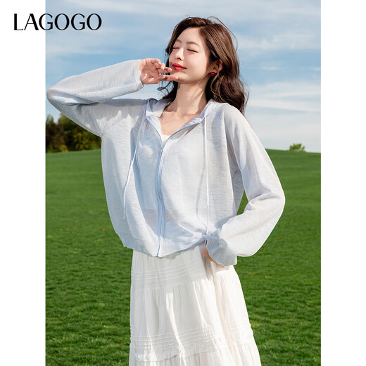 lagogo拉谷谷2025年新款轻盈显白连帽遮阳开衫女OAMM834WH8 蓝色 M