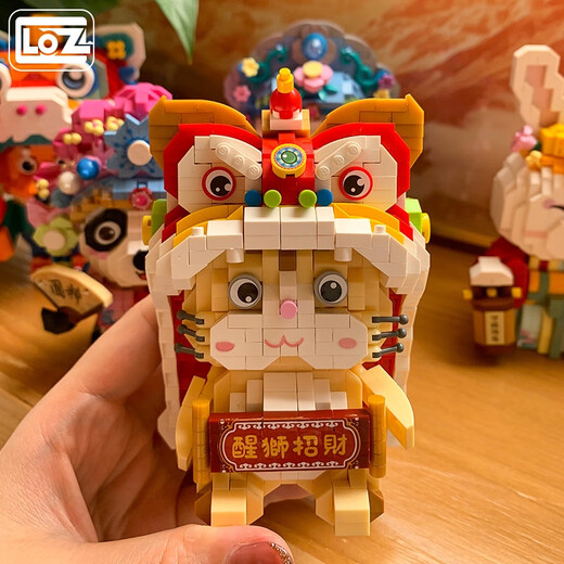 俐智醒狮招财猫微钻迷你小颗粒钻石积木玩具拼装贺岁春节国潮 9277 小熊摩托