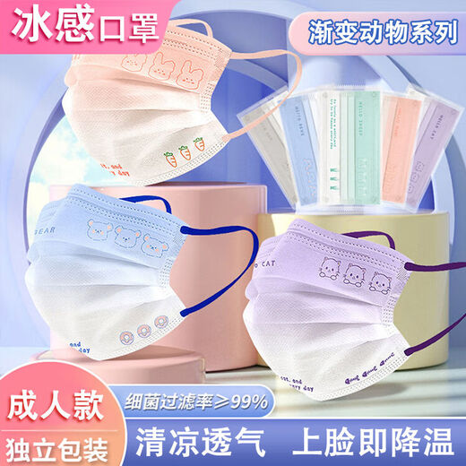 【7371人好评】冰感成人口罩夏季薄款可爱腮红渐变色女生卡通印花 冰感【灰小狗】成人 1只【抢先体验】