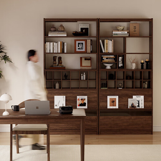 Huisheng new Chinese style North American black walnut Bogu rack home study bookshelf living room storage rack office tea room modern Mingsi bookshelf B