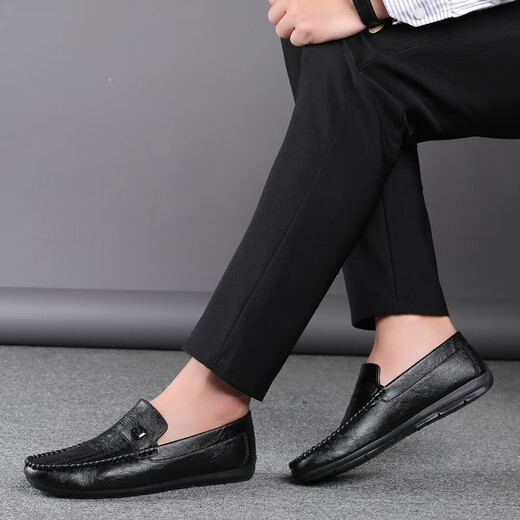 Septwolves Lederschuhe Herren Beanie Schuhe Echtes Leder Sommer atmungsaktives weicher Leder Softer Kick mittleren Alters Gelegenheitsschuhe 2629_black 39
