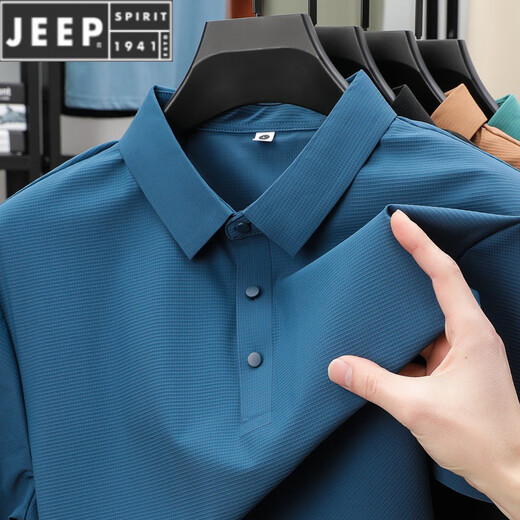 JEEP SPIRIT夏季无痕冰丝翻领POLO 衫男商务休闲短袖T恤透气青年男装潮 BJ12357深灰 M