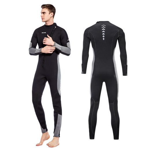 ZCCO 3mm men's and women's swimwear, wetsuit, snorkeling and cold-proof clothing, men/3mm black and gray 2-one-piece back zipper, short-sleeved shorts S