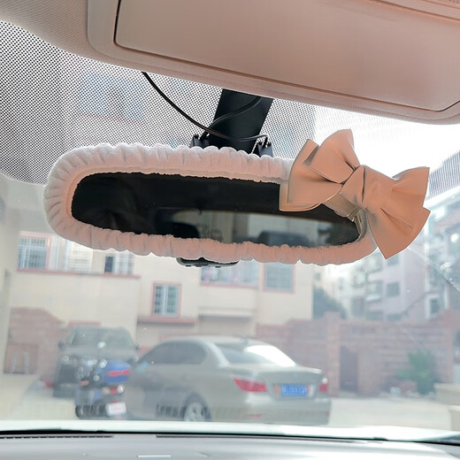 
CLCEY new cute car rearview mirror cover creative car interior reversing mirror decoration set for women car seat belt shoulder pad cover SpongeBob SquarePants rearview mirror cover white