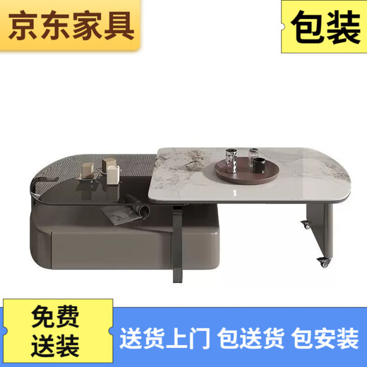 
Rock slab tea table modern simple living room home coffee table small apartment rotating Italian rock slab tea table TV cabinet 14070 Fish belly white rotating tea table 100 real rock slab