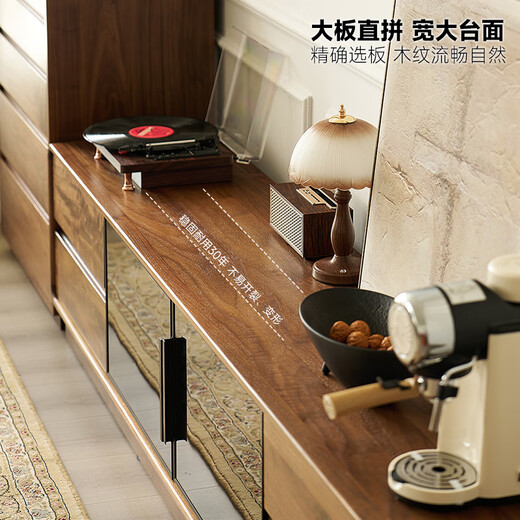 Zhidian Massivholz-TV-Schrank, bodenstehend, nordamerikanisches schwarzes Walnussholz, italienisches leichtes Luxus-High-End-Villa-Standmodell mit Glastür-Unterschrank, 2,15 Meter TV-Schrank YYGMC675, Walnuss