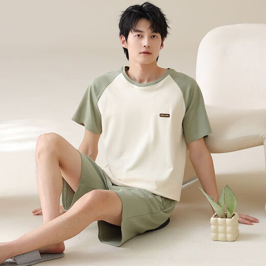 梦心声纯棉短袖短裤男家居服套装夏季便携抗菌吸湿排汗可外穿 梦短袖套装：OMM13601 3XL