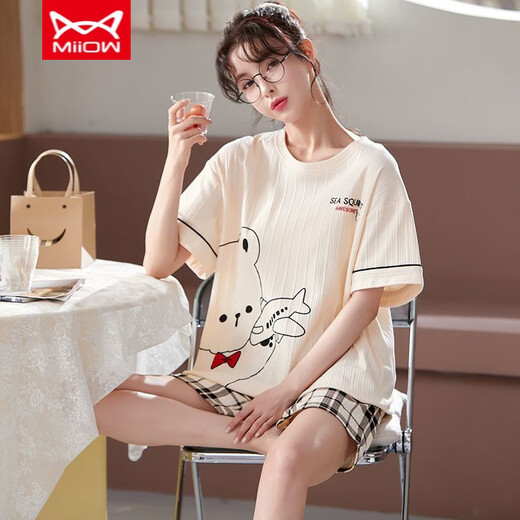 猫人 MIIOW睡衣女夏季纯棉短袖年新款韩版可爱夏天薄款可外穿家居 6630# M 【80-95斤】