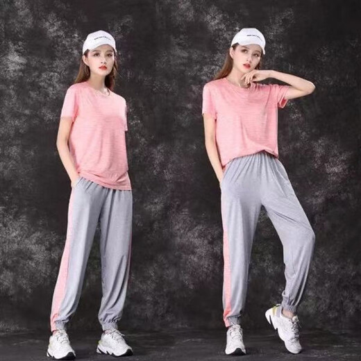 
Hongxinger quick-drying fashion running sports suit for women in summer 2024 new short-sleeved trousers ice silk running casual 826 red [pure cotton short-sleeved pants + cropped pants] M[80-95Jin[Jin equals 0.5 kg]]