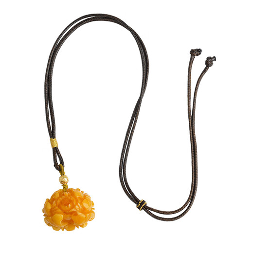 Potala Palace beeswax carved pendant for men and women 925 silver six-character mantra bead Tibetan amber necklace birthday gift beeswax carved pendant