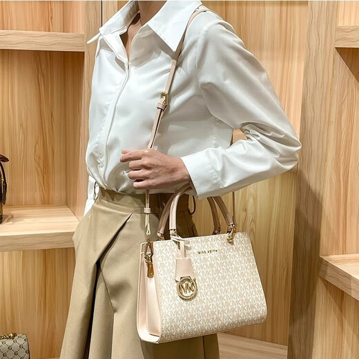 IT香港真皮生日礼物手提包包女2025新款时尚大容量托特包单肩斜挎包 米白色 专柜礼盒套装