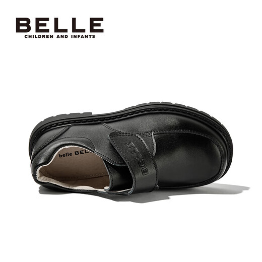 Belle shoes for boys leather shoes cowhide student performance shoes for boys performance shoes for spring and autumn single shoes for middle-aged children black 34