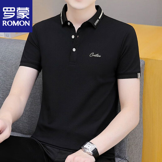 Romon Summer NUEVA Camiseta de la solapa de manga corta para hombres Polo Trendy Casual Media manga Handsome Men's Collar Camiseta 679 White M [sugerido 95-115Jin [Jin iguala 0.5 kg]]]