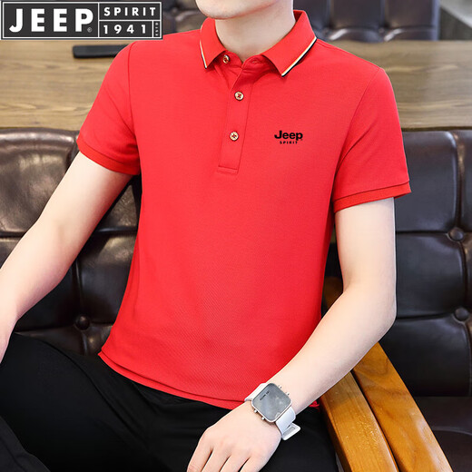 Jeep Spirit Jeep Kurzarm T-Shirt Herren halb Ärmel Top Polo Herren neuer Sommer Casual Business Middle Middle Stripe Hälfte 6636 Big Red L-(115jin [Jin entspricht 0,5 kg] -130jin [Jin gleich 0,5 kg])