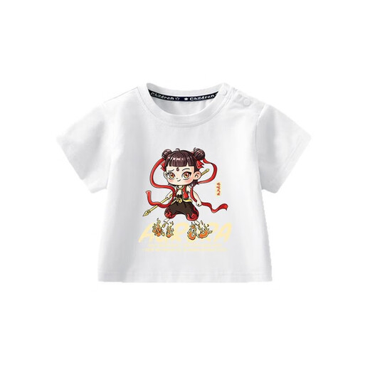 
Huilunbei girls short-sleeved summer new children's national style trend T-shirt baby Nezha printed top children's children's clothing ap15865 white 80 CM