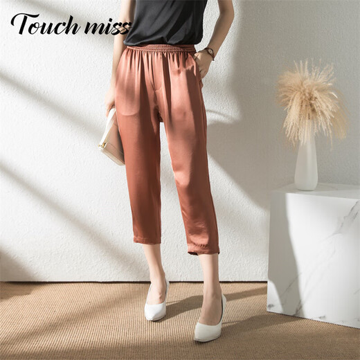 Tachimis Touch Miss High-End Korean Casual Hosen für Frauen Sommer dünne Essigsäure-Satin-Schlampen mit breitem Bein für Frauen Karamellfarbe L.