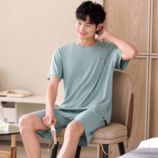 略辰夏季休闲大码睡衣男短袖大码可外穿青年学生套头居家居服套装 HDE9928【棉】 M