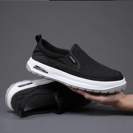 Monide Marke Leinwandschuhe Herren trendy lässige und vielseitige atmungsaktive Stoffschuhe faul ein Fuß-Resistenter Herrenschuhe Schwarz 40