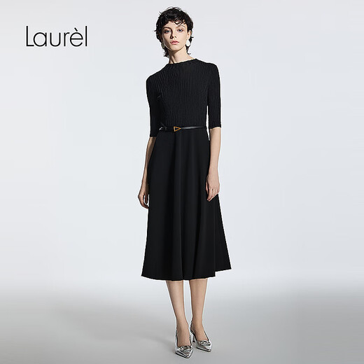 Laurl [Viskosität Faser] 25 Sommer Neues französisches romantisches Strickkleid für Frauen LWD366Y10100 Classic Black L