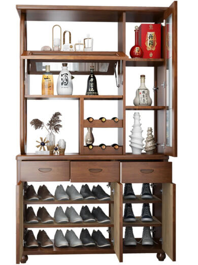 Yusenyi Living Room Partition Cabinet Porch Shoe Cabinet Chinese Double-Side Solid Wood Wine Cabinet Against the Wall Wine Cabinet Entering the Door Room Hall Cabinet Screen Entering the Door 9902#1.2m Haitang Color Frame Structure Assembly