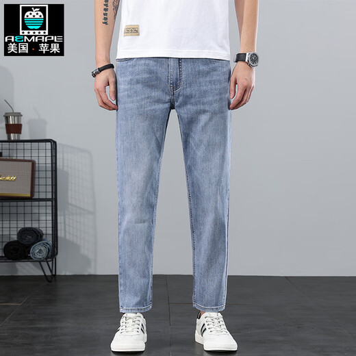 Aemape High-End-Qualität Apple Jeans Frühling und Herbst Casual Lose gerade Herrenhosen 2024 plus Samt Short Nine 9901 Blau und grau ein Stück 30 Taillenumfang 2 Fuß 3