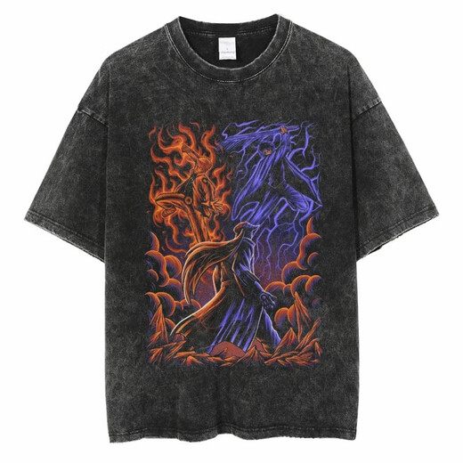 
Jiuvia Harajuku Street Washing Old Retro Japanese Naruto Naruto Anime Cotton T-shirt Men's Summer Short Sleeve B1365 Washing Black S