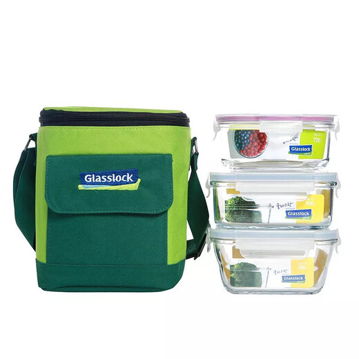Boîte en verre frais, four à lunch à la chaleur du four à feu à la chaleur bol scellé, sac d'isolation ensemble portable, 695 ml * 2 morceaux de vaisselle sans riz