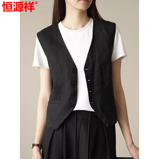 Hengyuanxiang Retro British Style Women Lense Linen Lense V-образное костюм Vest 2025 Весна и летняя трудная темпераментная темпераментная куртка из глины Clay L (Рекомендуемый 100-джин [JIN равняется 0,5 кг] -115JIN [JIN равен 0,5 кг]))