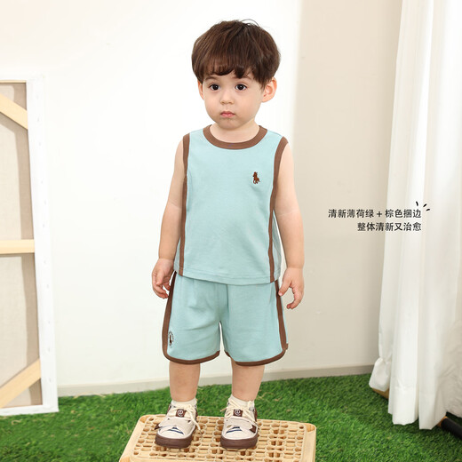 
LUSON Little O dad baby boy baby sleeveless vest set summer 2025 new blue baby thin sports suit