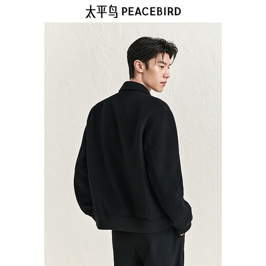 PEACEBIRD Men's Lapel Sheep Wool Executive Jacket Winter Double-sided Wool Jacket Casual Business Jacket Black First Batch L