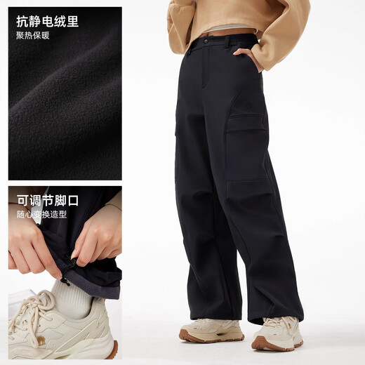 Camel Outdoor Soft Shell Pants Women's Velvet Warm Locking Temperature Resistant Windproof Water Splash Antistatic Hiking Paratrooper Mountaineering Pants