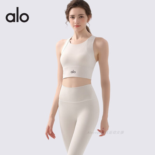 ALO YOGAaloyogao Yoga Suit Women's Nude Shockproof Pilates Fitness Vest Two-piece Set Ivory Top + Pants M 100-110Jin Jin equals 0.5 kg