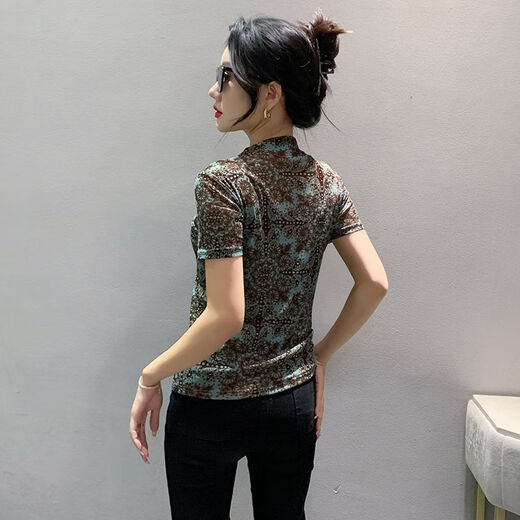 DryWorld2025 Frühlingsmode Neue Mode Halbschildkragenkragen-T-Shirt T-Shirt Slim Base Shirt Top für Frauenfarbe [vielseitige altersreduzierende 3878 Bildfarbe] m