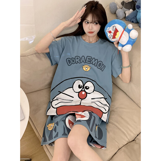 北极绒哆啦A梦纯棉睡衣女款夏季短袖短裤卡通可爱学生加大码200斤家居服 GC-897 M 标准(80-100斤)
