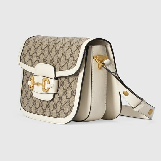 Gucci (Gucci) Satteltasche Horsebit 1955 bedruckte Leinwand Leder One-Shoulder Crossbody Tasche für Männer und Frauen [Geschenk] Weiß 602204-92TCG-9761 Länge 25 cm Breite 8 cm Höhe 18 cm
