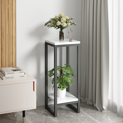 Small craftsman flower stand living room floor-standing iron column plant display stand flower pot support layer storage rack balcony black and white 30*80