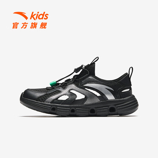 ANTA Children's Sandals Men's Big Children's Shoes 2025 Summer New Outdoor River Tracing Shoes Baotou Sports Hole Beach Shoes Classic Black-4 35