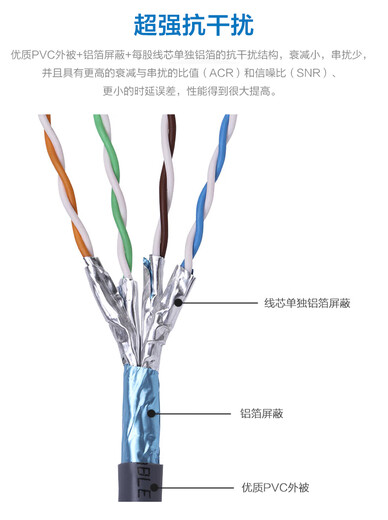秋叶原（CHOSEAL） QS6169超六类双屏蔽网线高速万兆纯铜CAT6A工程家装布线 灰色-超六类双屏蔽网线 10m