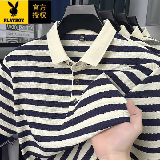 Playboy (Playboy) Sommer Pure Cotton Kurzärmelte T-Shirt Herren Revers Top Middle Middle Outfit Casual halbärmelige Polo Streifen glatt 9906-Black M 165 suggerieren 90-120jin [Jin gleich 0,5 kg]