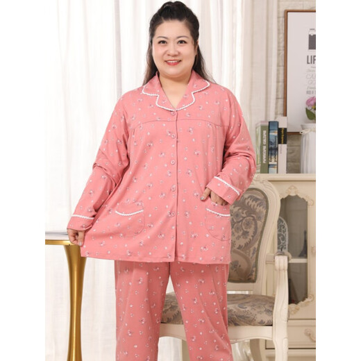 粟茝特大码睡衣女300斤夏春秋季女士睡衣特大码300斤长袖加肥加大码中 圆领9274锈红 XL (135160斤)