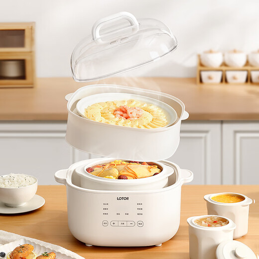 LOTOR Leda white electric stew pot multi-functional pot electric cooking pot soup pot household large-capacity water-proof stew pot baby food supplement electric steamer porridge pot D31 basic model