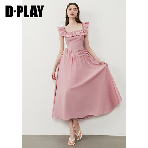 DPLAY2025年夏季新款粉色连衣裙女长款高级感显瘦气质法式裙子长裙夏装 柔雾玫瑰粉 M