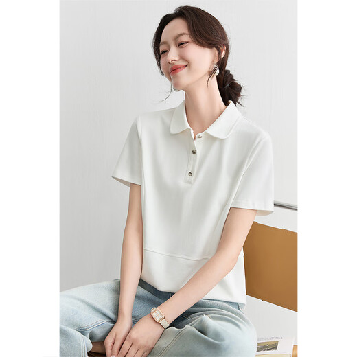 尚都比拉100%棉半门襟娃娃领衬衫女夏季下摆分割气质通勤时尚高级上衣