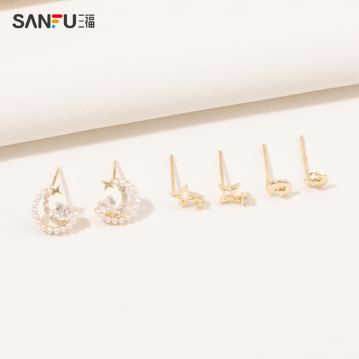三福（SANFU）清新小米珠款套装耳环一对 时尚小众饰品首饰 14666 S