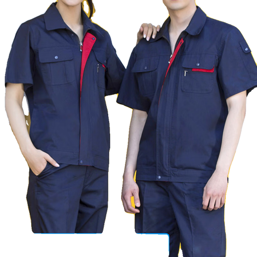 艾格辰4s车间汽修短袖工作服短袖工作服套装男薄款耐磨汽修厂服上衣车间 藏蓝色套装 均码 160S码