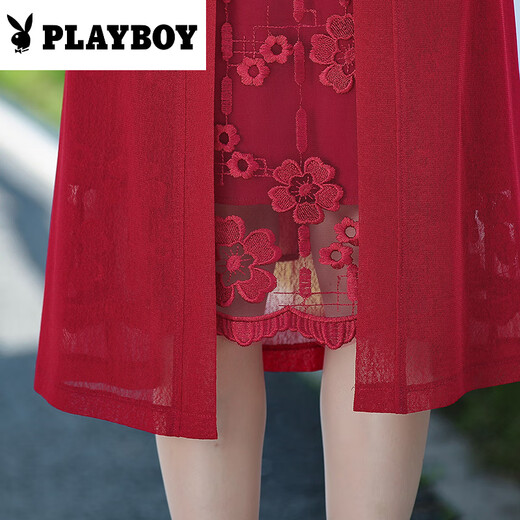 花花公子（PLAYBOY）香云纱中老年女装夏季新款连衣裙妈妈装遮肉显瘦洋气假两件裙子 绿色 9227款裙 2XL 建议105-118斤