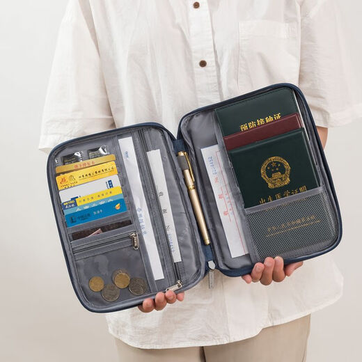 Pupan ID Passport Bag Portable Air Ticket Ticket Clip Haushaltsregistrierungsbuch Sortierbeutel im Ausland große Kapazität Aufbewahrung Tasche Kleine Trompeten-Navy Blau